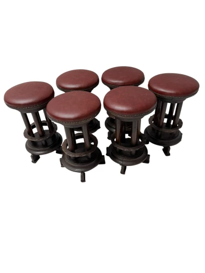 Six Art Deco Amsterdamse School Stools with Leather Tops, 1920s